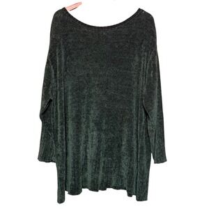 Working Classics Chenille Sweater Women 22/24 Green Velvety Side Slit Tunic